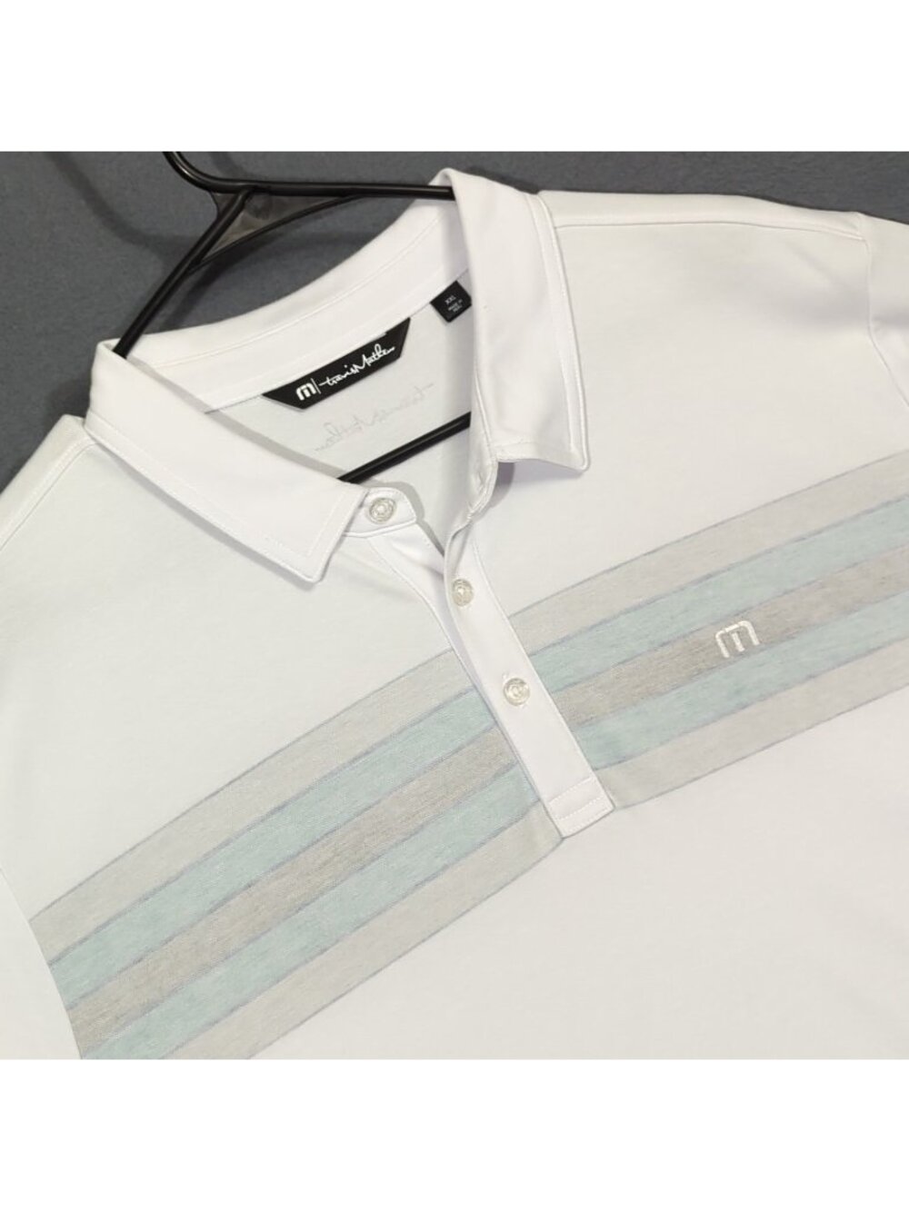 Travis Mathew Polo Shirt Men's XXL White Stiped Golf Performance Preppy